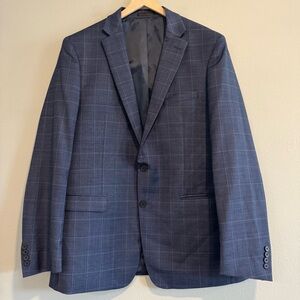 Calvin Klein Men's Sports Coat Windowpane Plaid Blue 46L